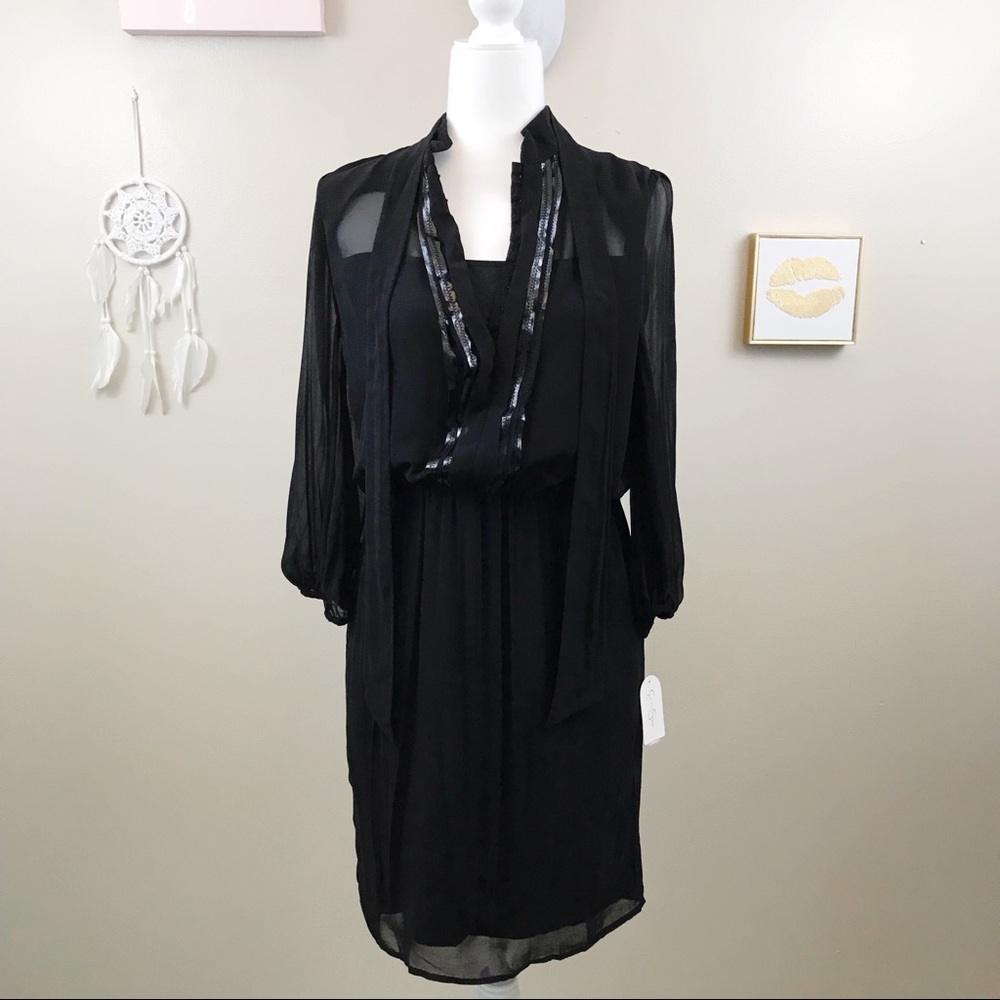 Jessica Simpson Black Dress Sheer Sequin NWT SZ 6